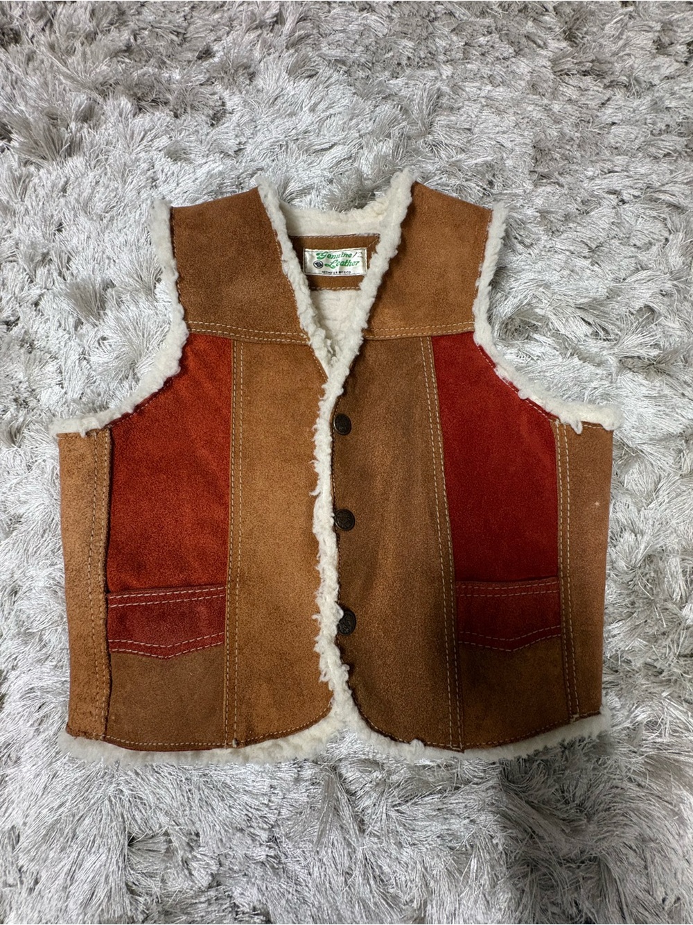 Kids leather Shearling Vest - Brown & Rust